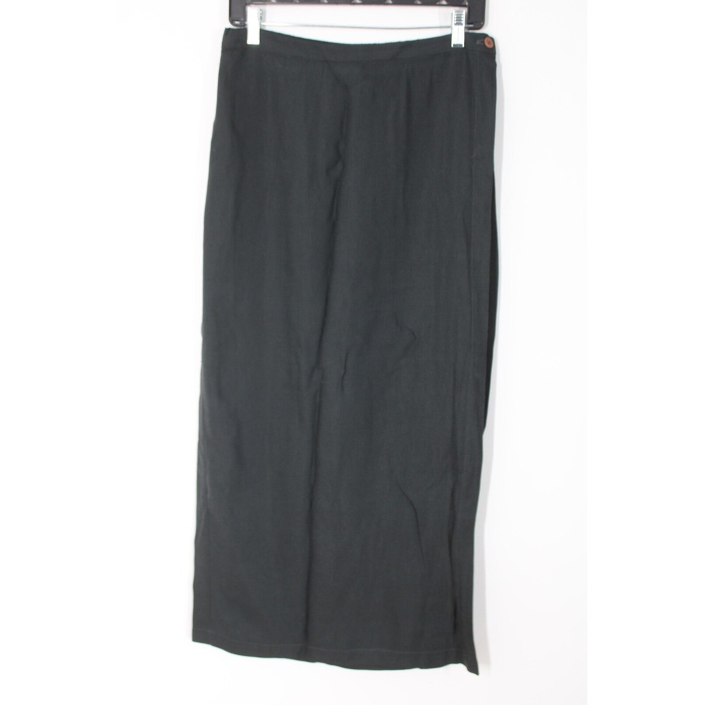 Vtg Eileen Fisher M/L Green Silk Blend Textured Maxi Wrap Skirt